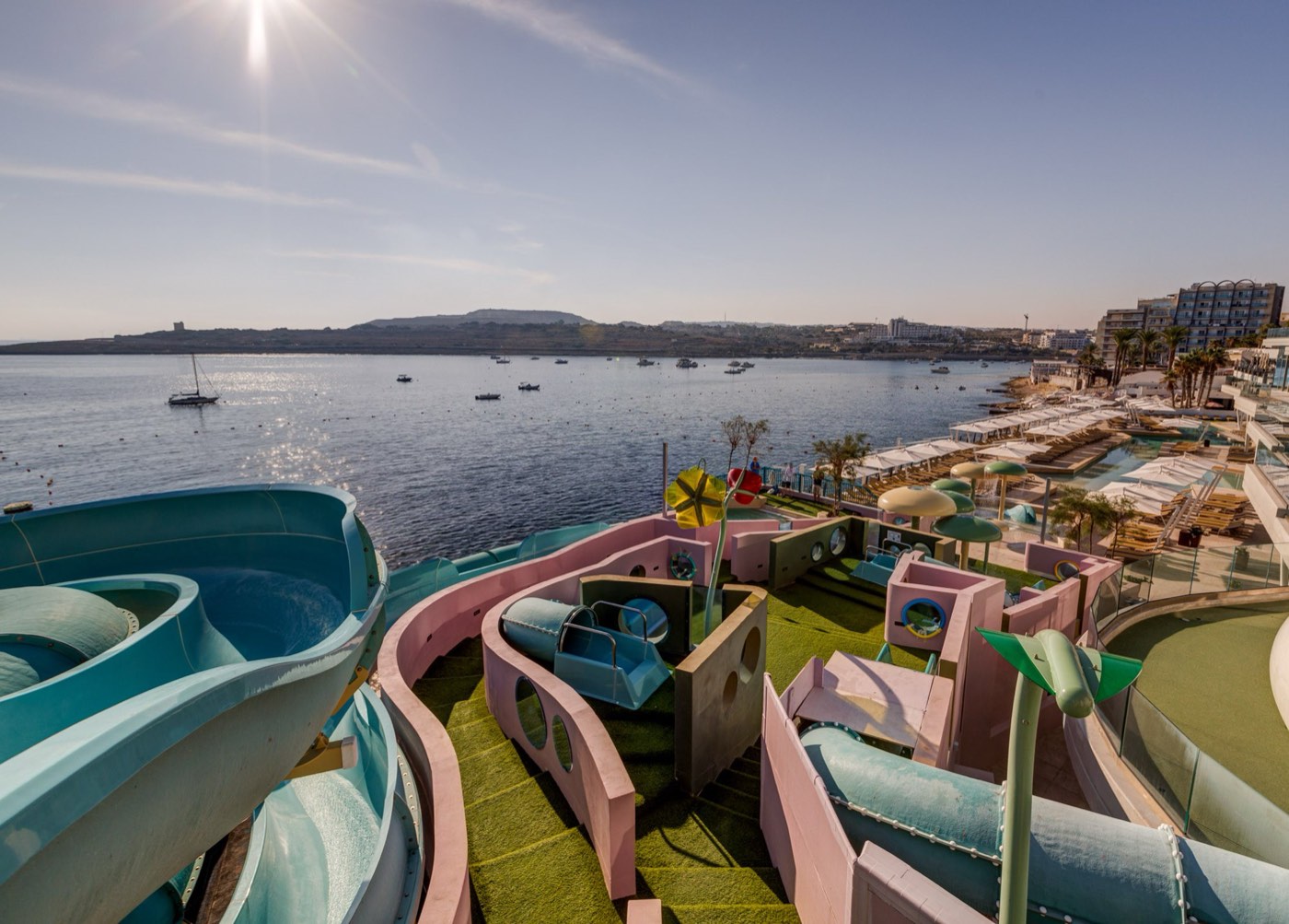 AX ODYCY Hotel rooftop water park overlooking St Paul's Bay — the Residência Superior for 16–17s